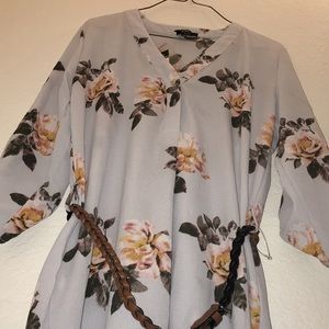 Pastel Blue Flower Dress with a Belt